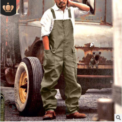 European And American New Four Season Solid Color Loose Straight Leg Workwear Casual Overalls