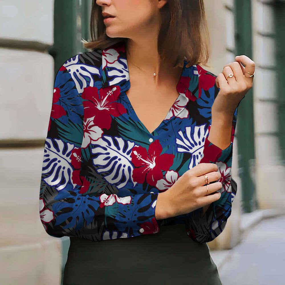 European American Women's Tops, Spring Autumn Long Sleeves, Digital Printed Shirts, Trendy Clothing, Fashionable And Casual Temperament