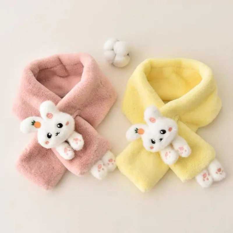 Scarves Wraps Baby Boys Girls Winter Scarfs Thick Plush Cross Children Scarf Baby Bib Cute Cartoon Rabbit Faux Fur Neck Protection Warm Shawl H241213