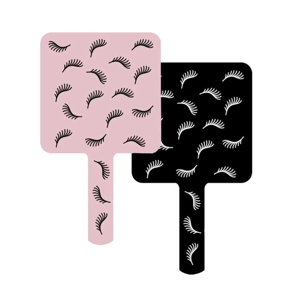 1 Pcs Small 9x9cm Lashes Painting Handheld Makeup Mirror Pink/Black Portable Square Eyelash Extension Salon Mirrors With HandleXJ241213