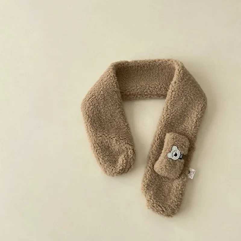 Scarves Wraps Winter Coral Fleece Pure Color Collar Children Soft Scarf Baby Boy Girls Plush Little Bear Neck Warm Scarves Outdoor Neckerchief H241213