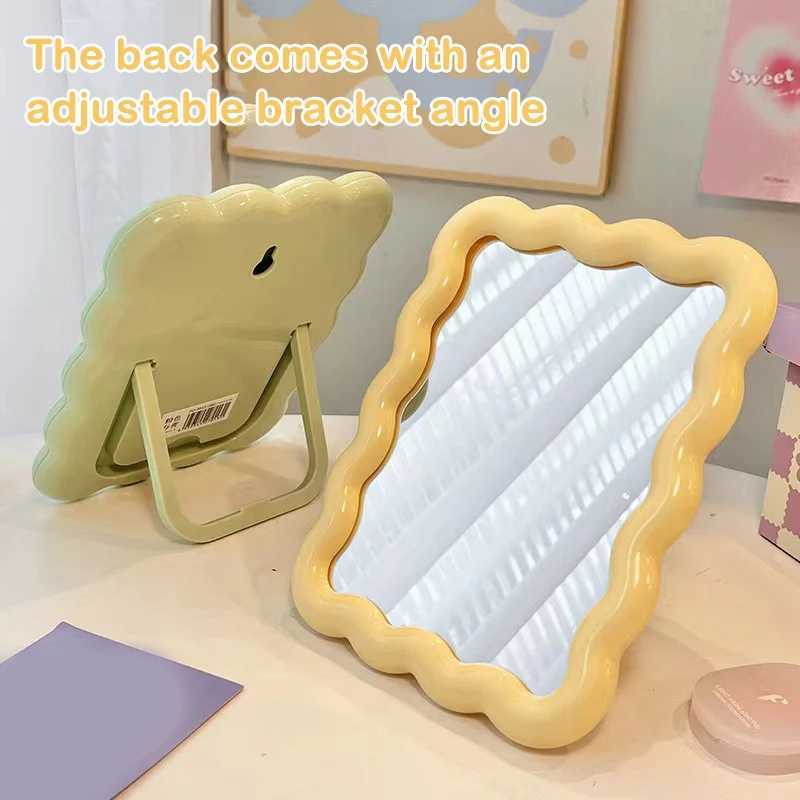 Corrugated Desktop Makeup Mirror Solid Color Simple Portable Handheld Makeup Mirror Foldable Student Compact Cute MirrorXJ241213