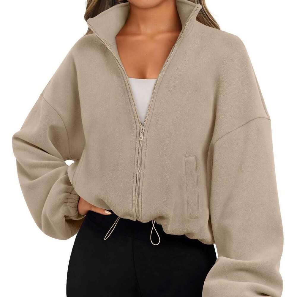 Autumn Fashion Casual Stand Up Collar Long Sleeved Zipper Drawstring Warm Cardigan Loose Hoodie Fashionable Quality Classic