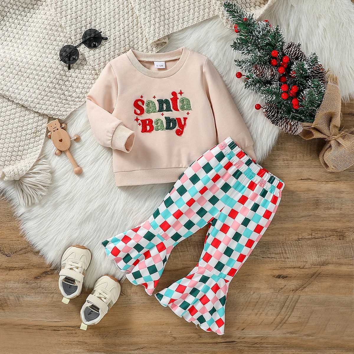 Baby Girl 2PCS Autumn 6M-4Y Christmas Set Long Sleeve Sweatshirt+Flash Pants Fashion Street Clothing Set for Preschoolers W241213