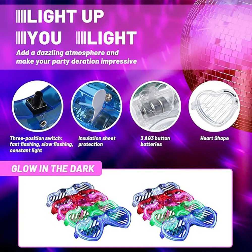 Sunglasses 5/10/20/30Pcs Glow In The Dark Glasses Heart Shaped LED Light Up Sunglasses Glow Neon Party Favor for Kids Adults Party Supplies H241213