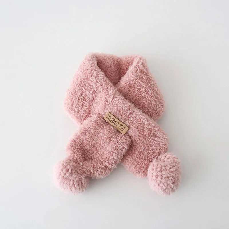 Scarves Wraps Cute Plush Baby Scarf Winter Thick Fleece Warm Scarves for Toddler Boy Girl Solid Color Cute Pompom Ball Kids Neckerchief H241213