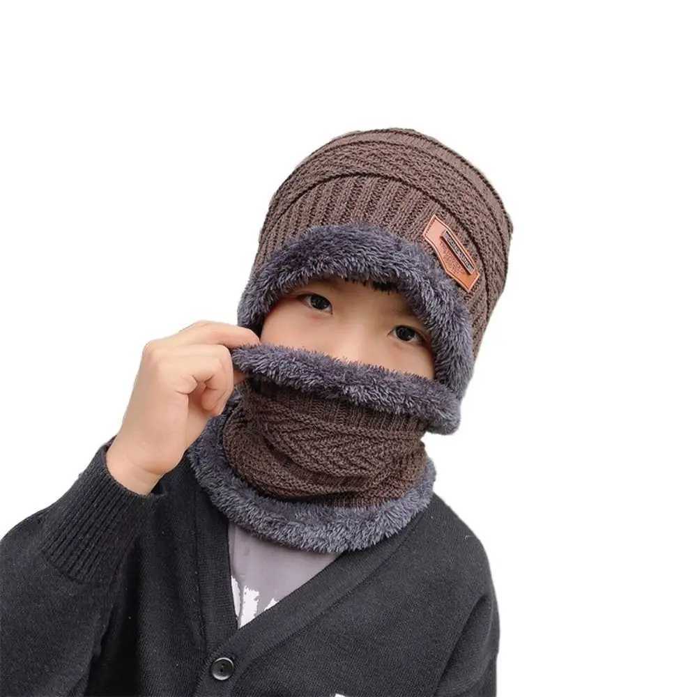 Scarves Wraps Winter Knitted Hat Children Plus Velvet Warm Scarf One-piece Cap Thickened Wool Cap Girls Ear Protection Kids Cold-proof Hat H241213