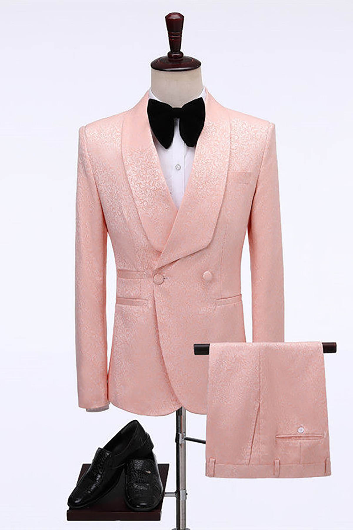 Exquisite Wedding Suits Jacquard 2 Piece Set Jacket Pants Shawl Lapel Men Tuxedos Double Breasted Handmade Groom Tuxedo suit Customized