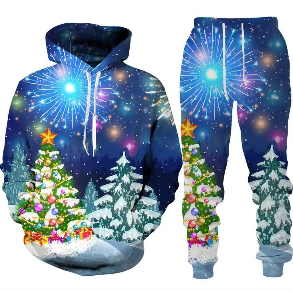 Santa Claus autumn 3D printed boy and girl tracksuit set casual hoodie and pants 2-piece set fashionable unisex clothing W241213