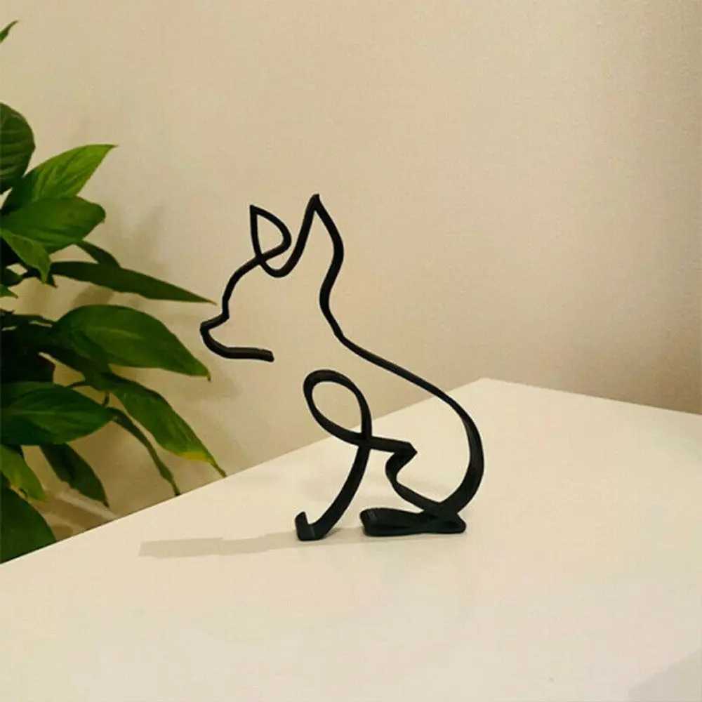Handicraft Bldog Dachshund Labrador Wrought Iron Modern Sculpture Simple Statue Art Figurine Abstract Dog Ornament Y241212