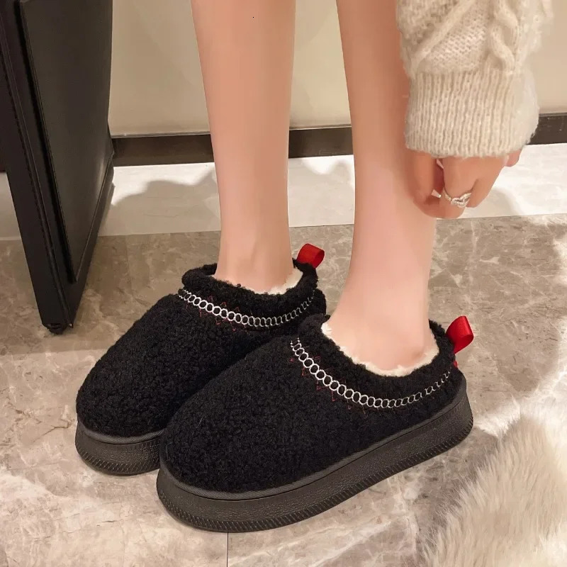 Warm Fur Ankle Boots Women Flats Platform Slippers Plush Flip Flops Winter Cotton Shoes for Women Snow Botas 241212