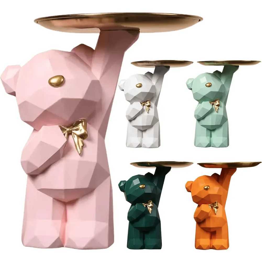 Resin Cute Bear Storage Tray Statue Table Decorations Geetric Bear Statue Entrance Crafts Decor for Off Coffee Shop Y250509