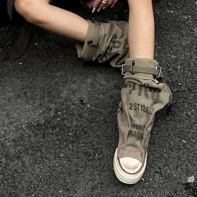 er Denim Sneakers Womens High Heels Canvas Flat Shoes Trend Autumn Ankle Boots Rock Botas Mujer Zapatillas 241213