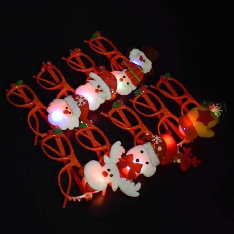 Sunglasses 10pcs New Year 2025 Cartoon Christmas Glowing Glasses LED Light Up Santa Glasses Adult Kids Xmas Party Gifts Festival Home Decor H241213