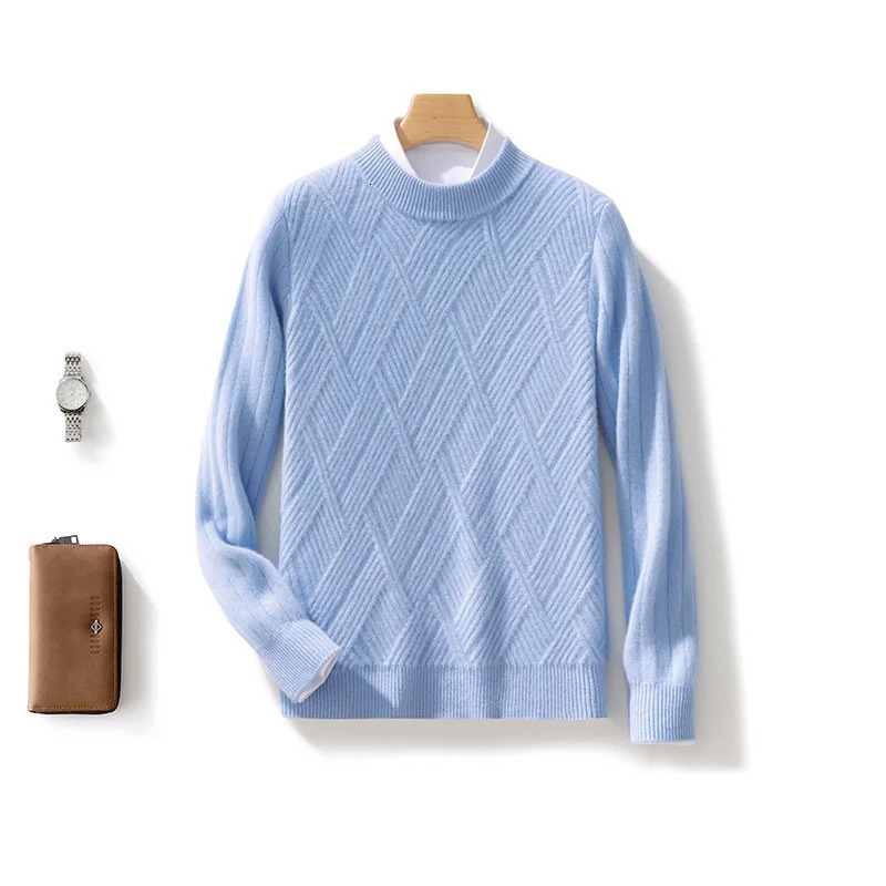 Mens Oneck Diagonal Stripe Pullover 100% Pure Cashmere Wool Soft Sweater Autumn Winter Casual Thick Basis Large Size Top 241213