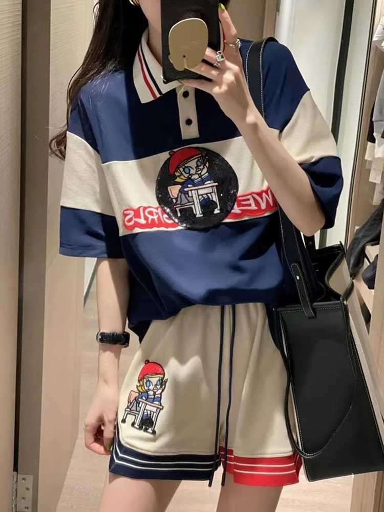 Women's Two Piece Pants Cartoon Casual Tracksuit Suit conjunto feminino shorts e blusa 2023 Summer Loose Short Slved Top 2 Piece Sets Women Outfi