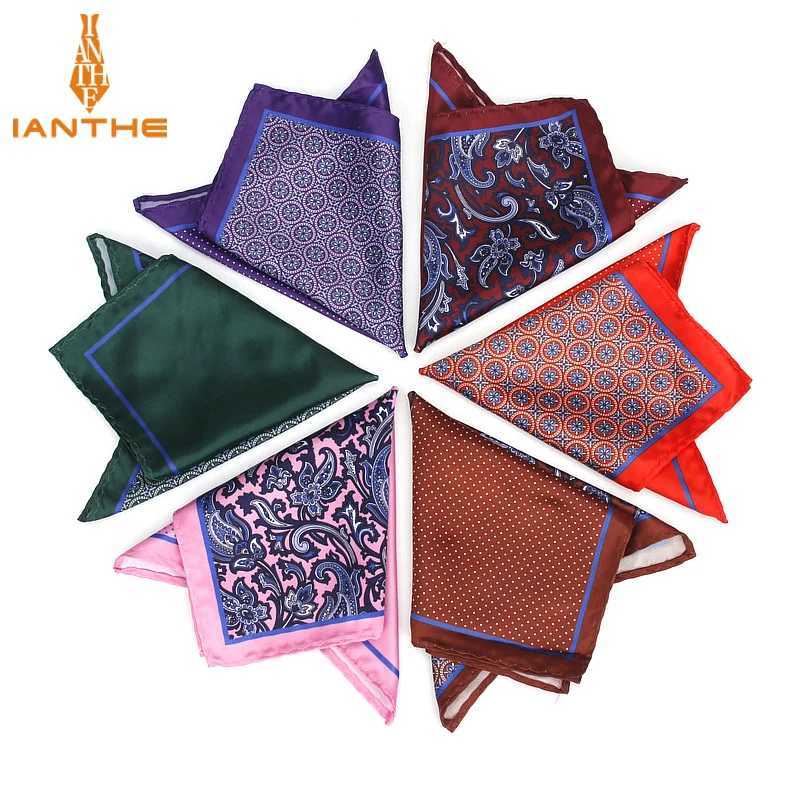 Mens Brand Handkerchief Vintage Paisley Dot Solid Pocket Square Soft Silk Hankies Wedding Party Colorful Hanky Chest Towel Gift W241213