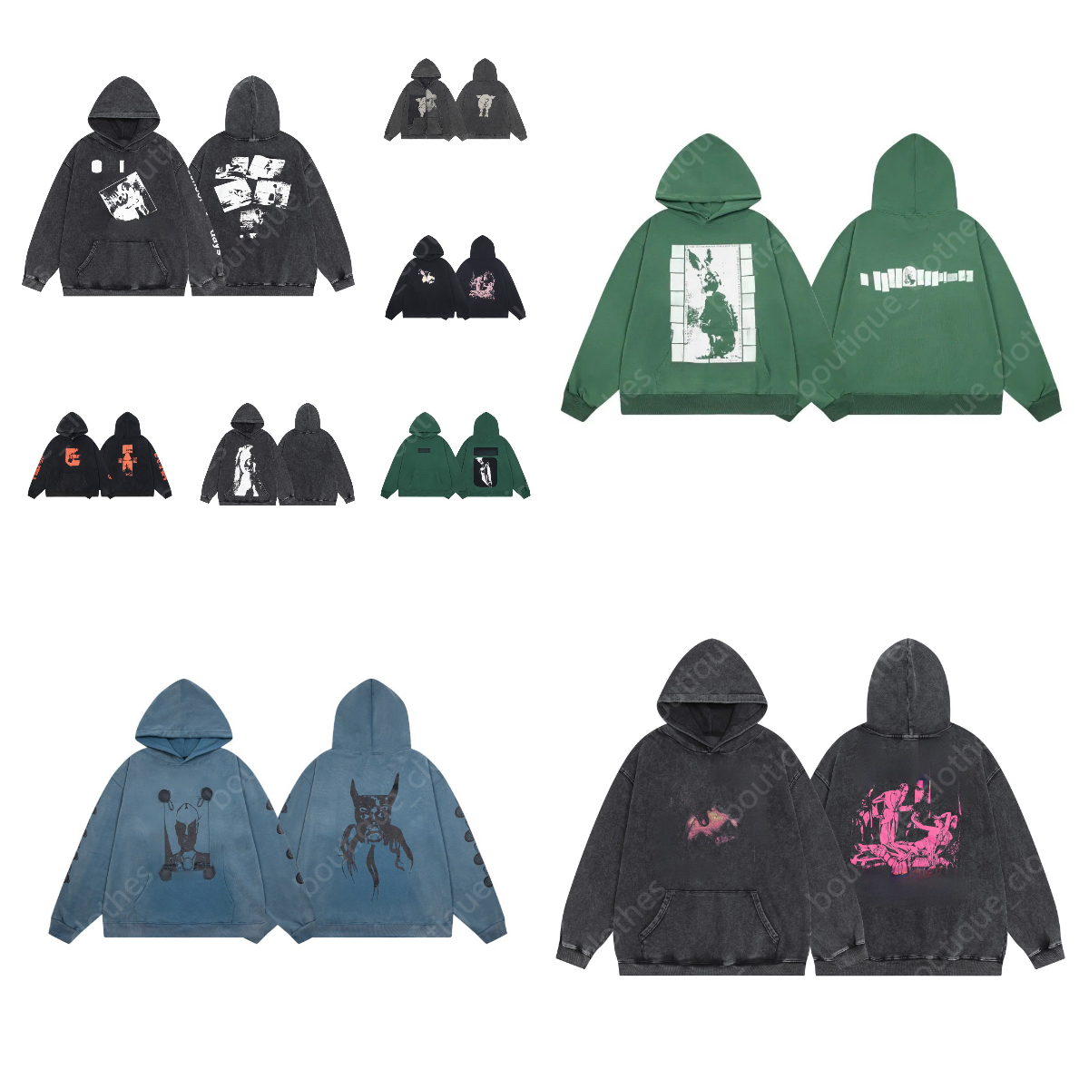 Designer hoodie couple style melancholic loose washed distressed hoodie human face color block hole hooded sweatshirt zipper jacket loose leisure unisex hoodie