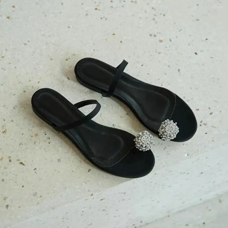 Slippers Simple Flat Rhinestone Non-slip Sandals Home Outdoor For Women