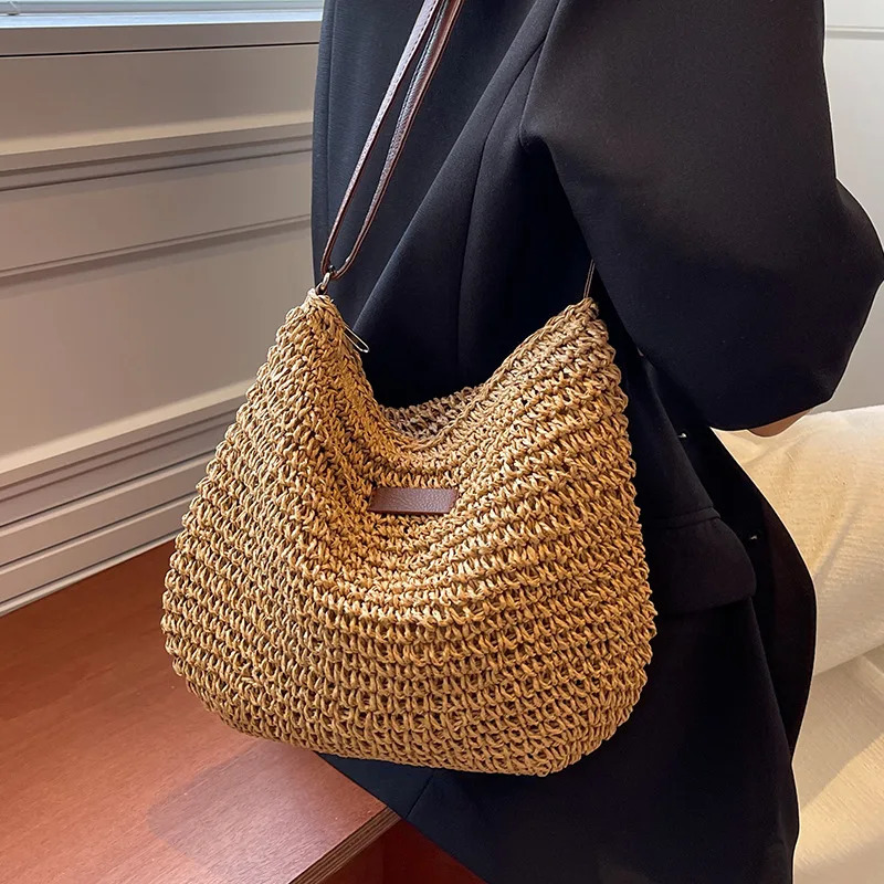 Straw Knitted Purses and Handbag Shoulder Bags Woven Side Bag for Ladies Woman Beach 241203