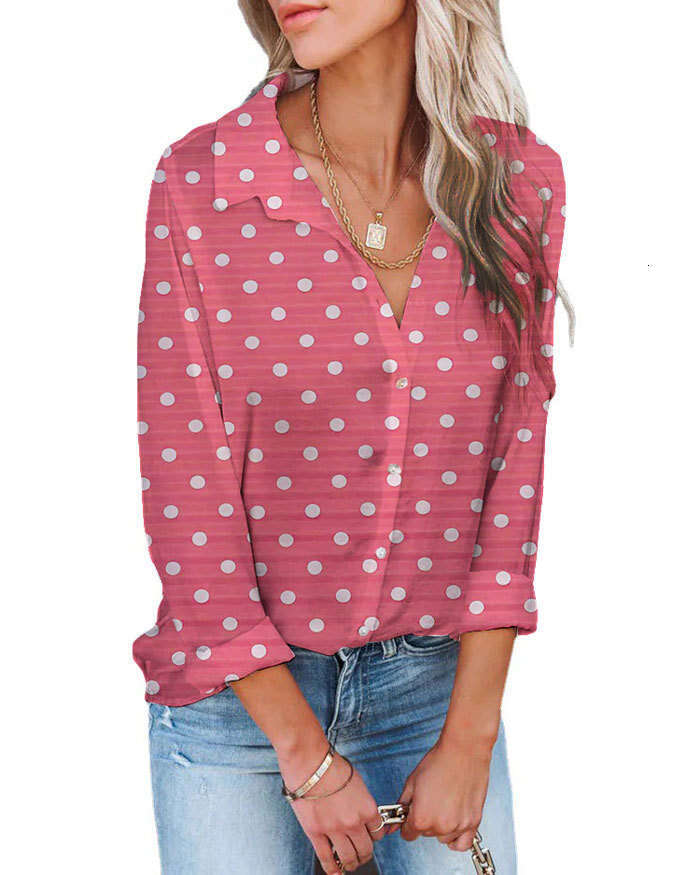 New European And American Fashion Loose Digital Print Lapel Shirt Long Sleeved Top Women's Trendy Clothing Fashionable Casual Temperament