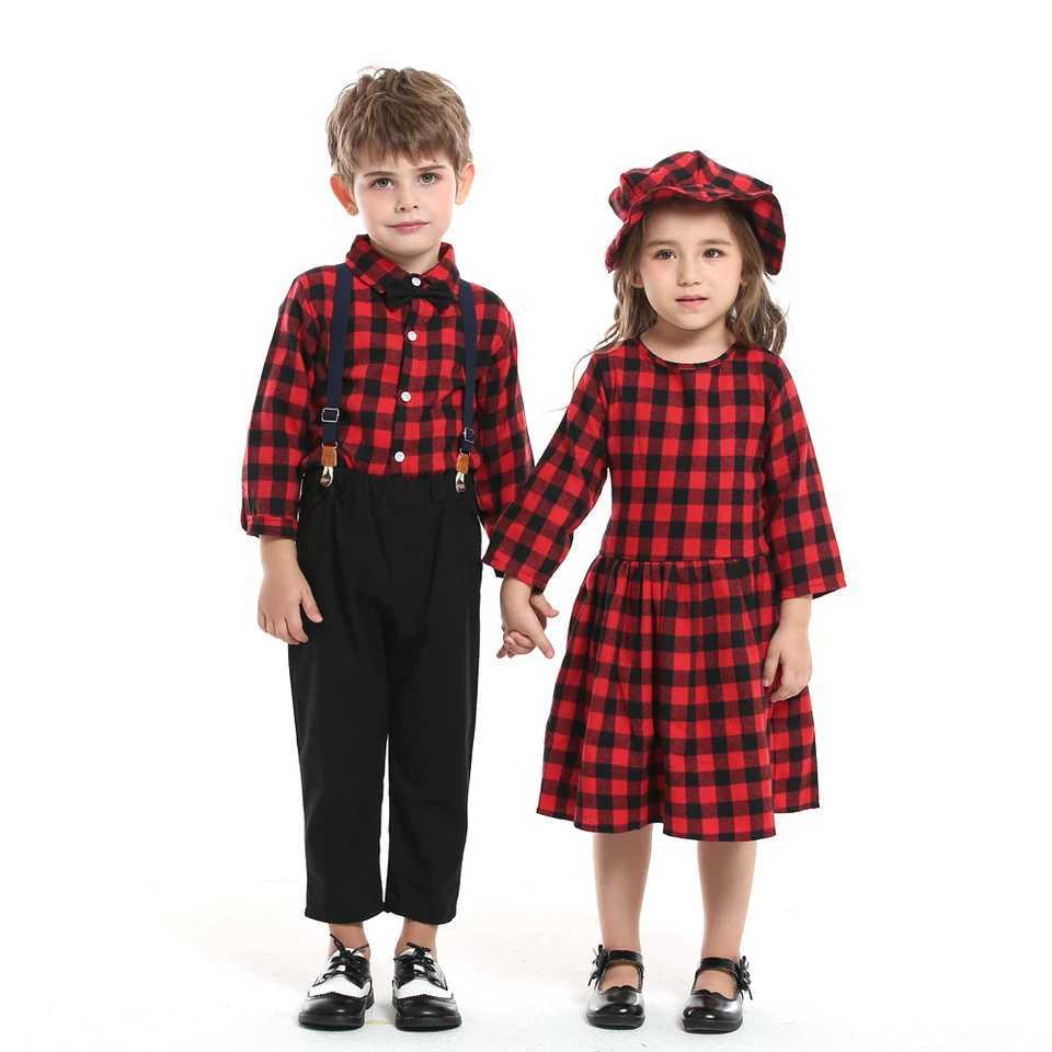 Top and Top Fall Winter Christmas Brothers and sisters Matching Set Boys Gentlemens Set+Girls Dress Childrens Set W241213