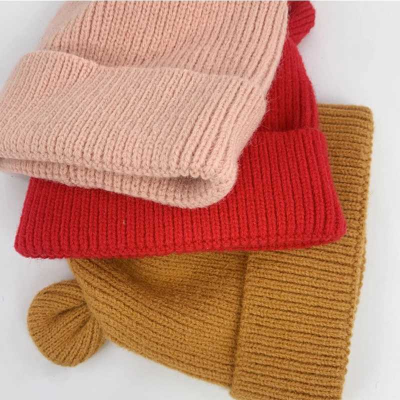 Ear Baby Hat Winter Solid Color Warm Knitted Hats for Kids Boy Girl Cute Bear Infant Toddler Beanies Cap Bonnet XJ241213