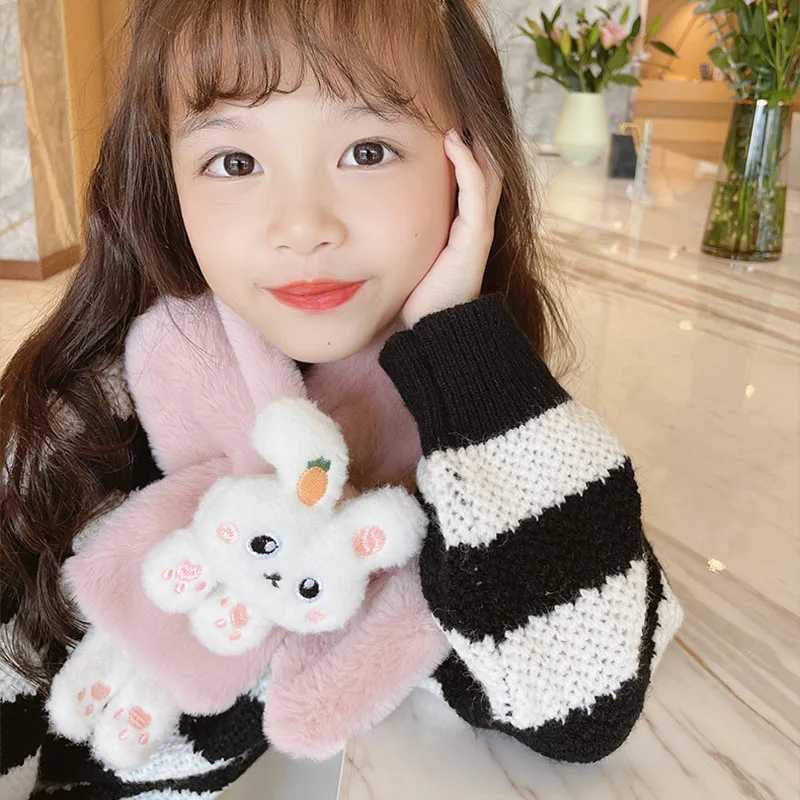 Scarves Wraps New Winter Children Cute Soft Faux Fur Cartoon Carrot Scarf Baby Girls Outdoor Windproof Warm Scarf Boy Kids Plush Thicken Scarf H241213