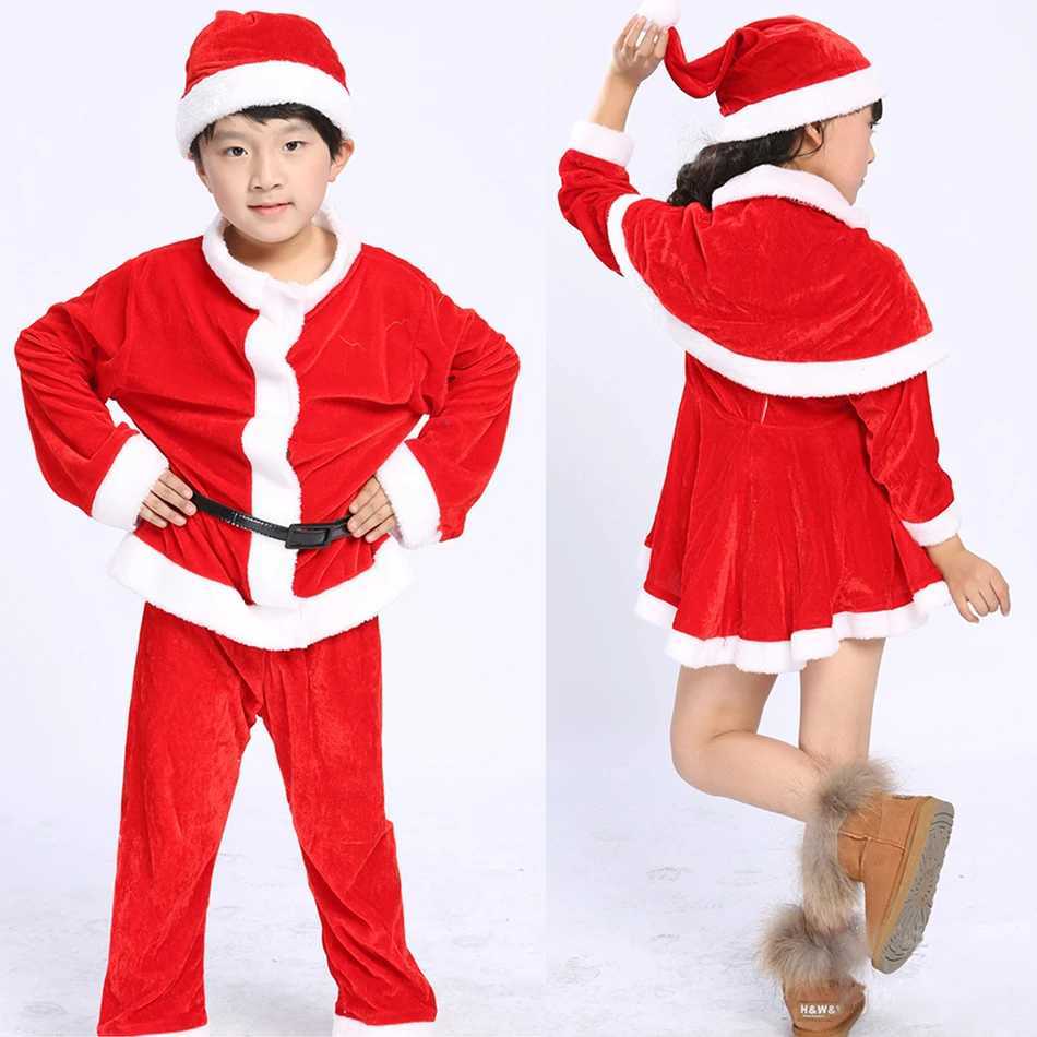 Boys and girls Santa Claus role-playing costumes childrens red dresses Christmas parties childrens stage performances long sleeved costumes W241213