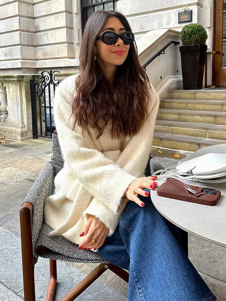 Classic White Lace Up Belted Wool Blends Coats Womens Elegant Solid Loose Warm Jackets Female Winter High Streetwear 241213