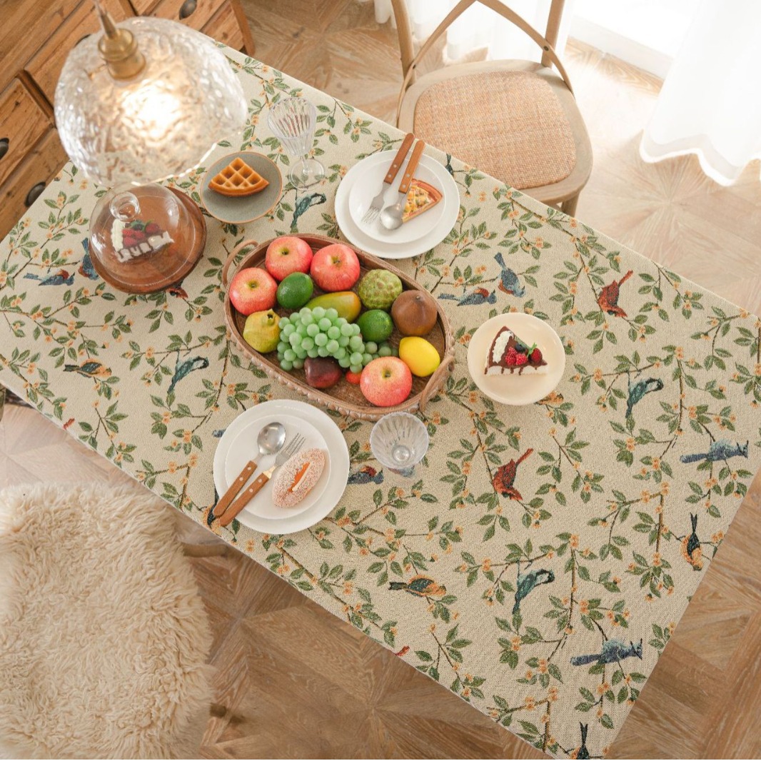 Tablecloth Jacquard Flower Bird Plant Dining Table Cloth Thick Tablecloth