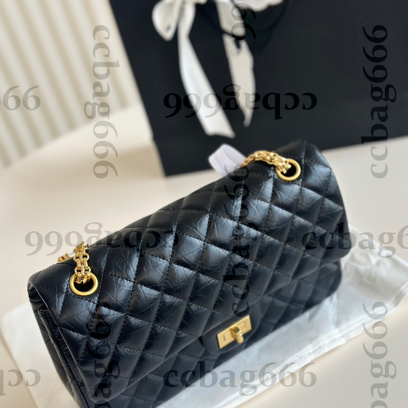 2.55 Calfskin Cracks Craquelure Fissures CF Shoulder Bags Classic Double Flap Quilted Gold/Silver Metal Chain Crossbody Handbags Multi Pochette Purse 25CM