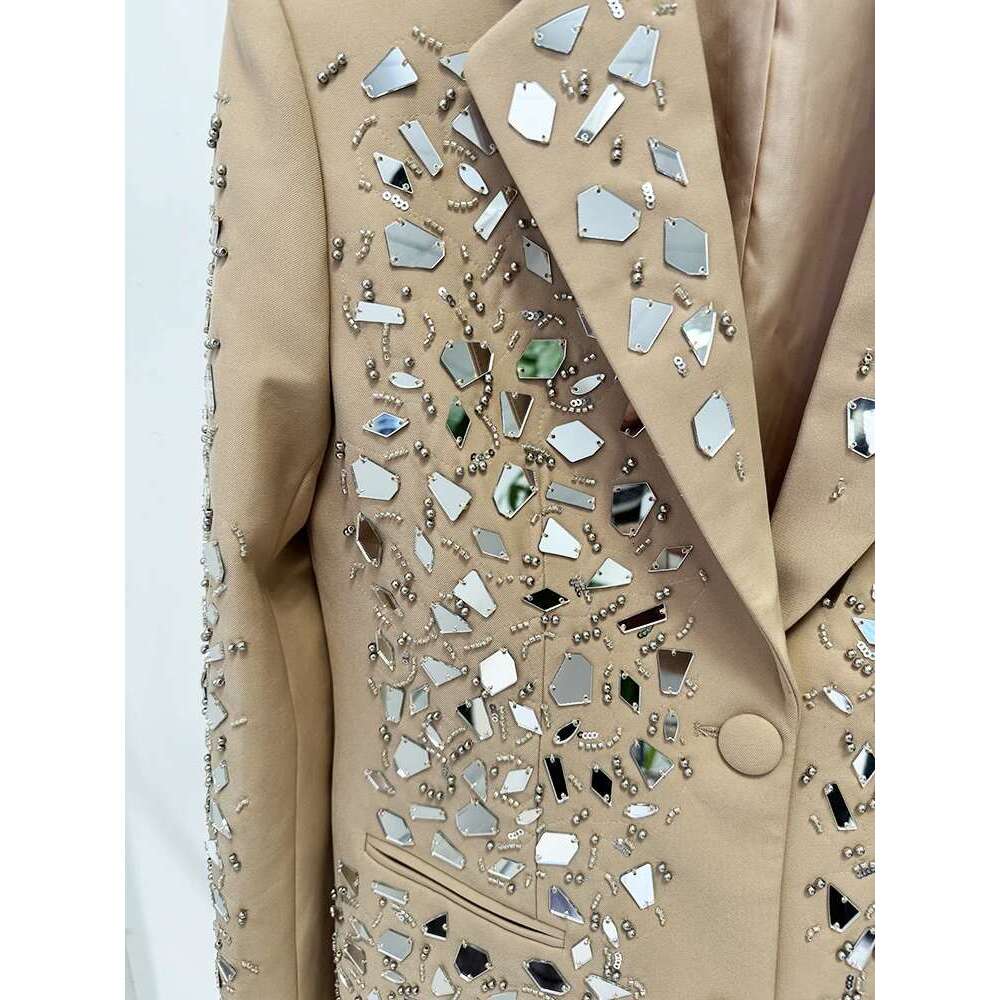 Ladies' Suit HIGH QUALITY Newest Fashion Designer Runway Suit Women's Stunning Beaded Mirror Blazer Shorts Set 2Pcs