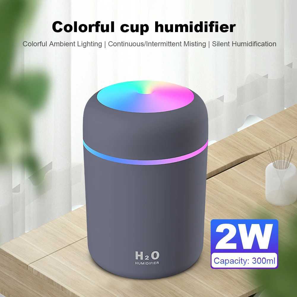300ml Air Humidifier Portable Ultrasonic Colorful Light Aroma Diffuser Cool Mist For Car Bedroom Home Purifier HumificadorXJ241213