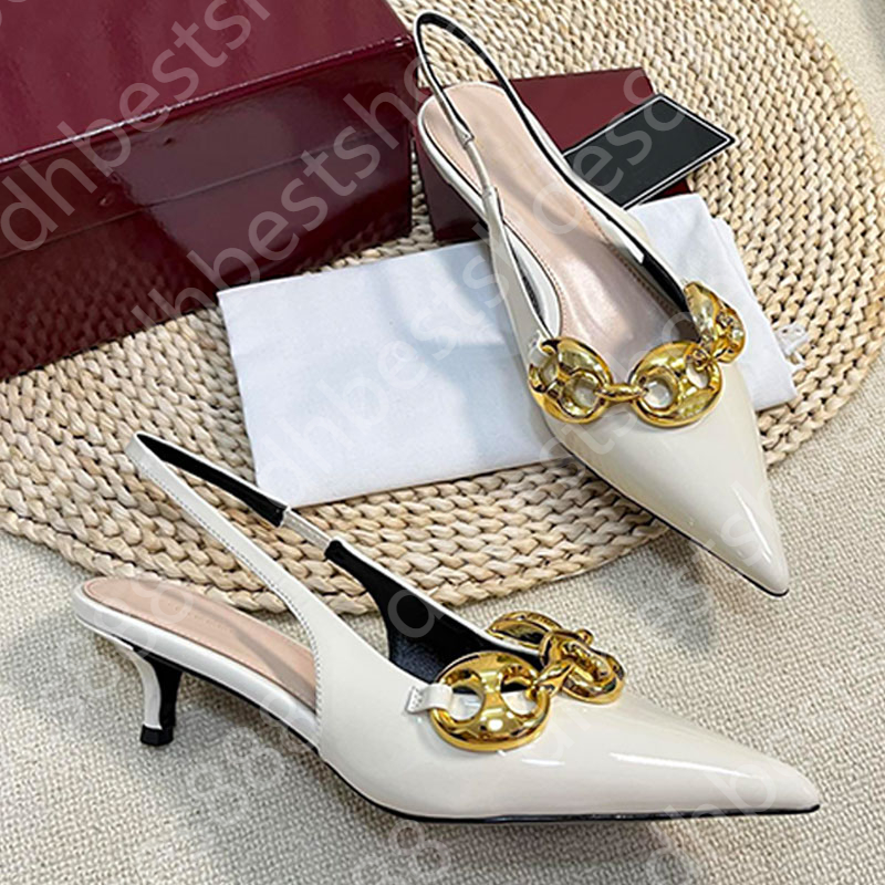 Designer shoes women heels slingback pump stiletto high heels sandas woman dress shoes 5/10cm luxury sandal sexy pointed toes black white patent leather heel shoes