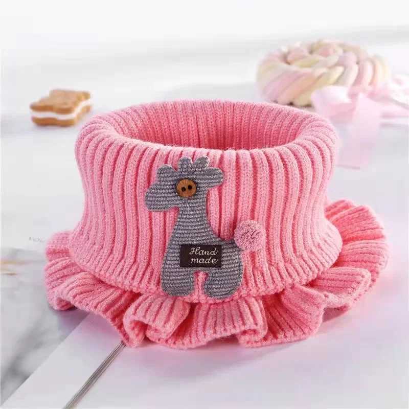 Scarves Wraps 6 Colors Baby Knitted Scarf Cartoon Giraffe Ruffle Neck Warmer Girls Kids Accessories Collar Circle Outdoor Winter Warm Scarves H241213
