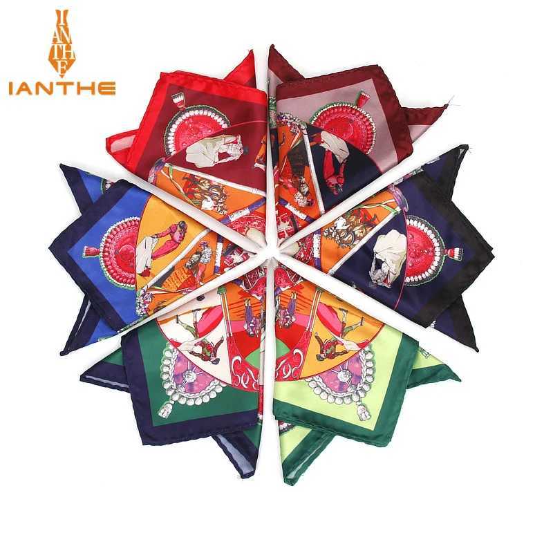 Mens Brand Handkerchief Vintage Printed Pocket Square Soft Silk Hankies Wedding Party Business Hanky Chest Towel Gift 24*24CM W241213