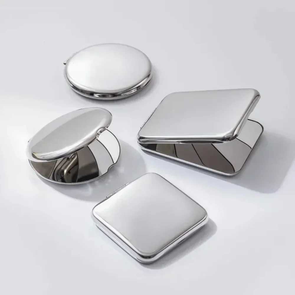 1pc Portable Women Stainless Steel Makeup Mirror Hand Pocket Folded-Side Cosmetic Make Up Mirror Small Various ShapesXJ241213