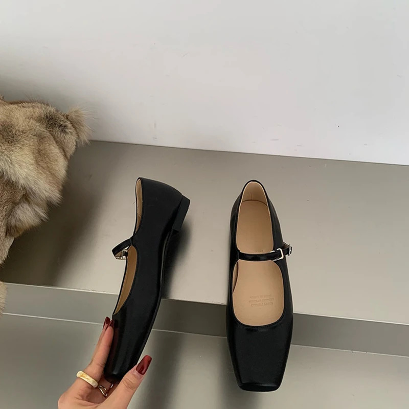 Antumn Square Toe ballet shoes fashionable low boots Mary Jane shoes casual silver shallow button soft soled shoes Zapatos De Mujer 241213