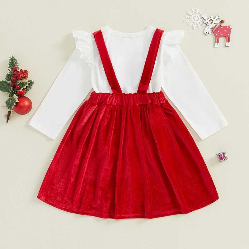 Baby and Girls Clothing Set Solid Long Sleeve Ruffle Top Velvet Pendant Ski Christmas Clothing Set W241213