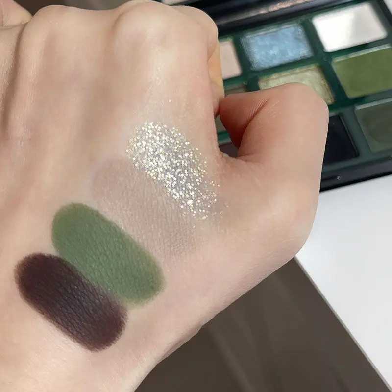 Olive Green Punk Glitter eye shadow Palette 9 Color Smoke Black Pearlescent Matte Acrylic eye shadow Pigment Makeup Lasts W241213