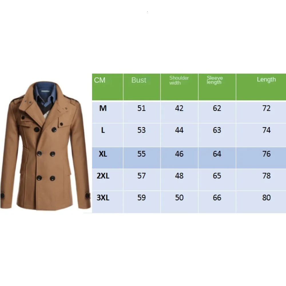 Mens Slim Fit Casual Double breasted Mid length European and American Fashion Long sleeved Woolen Coat Windbreaker 241213