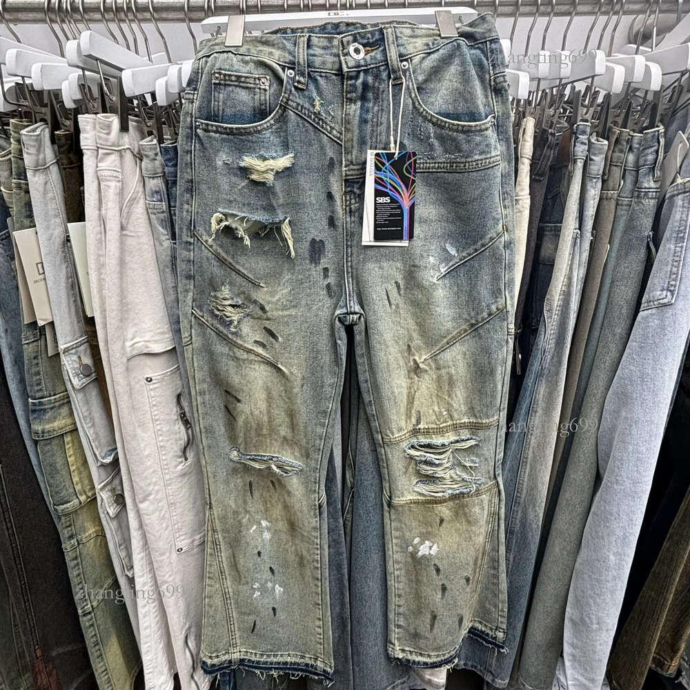 Vintage Printed Jeans for Men Clothing Street Fashion Hip Hop Washed Mens Jeans Casual Baggy Pants