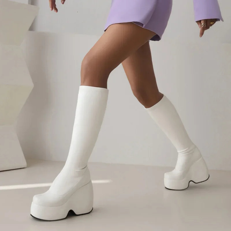 Womens boots autumn and winter fashion high heels comfortable modern boots knee high boots 12cm plus size 31-43 241213