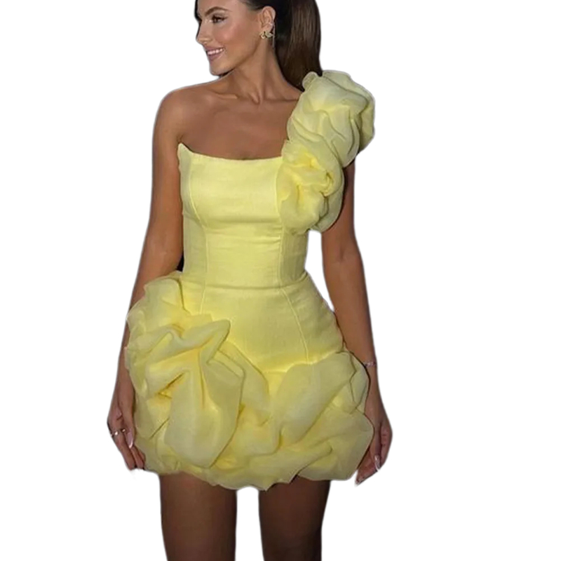 Short Sheath Prom Dresses One Shoulder Ruffle Light Yellow Cocktail Party Dress 2025 Mini Special Occasion Gown