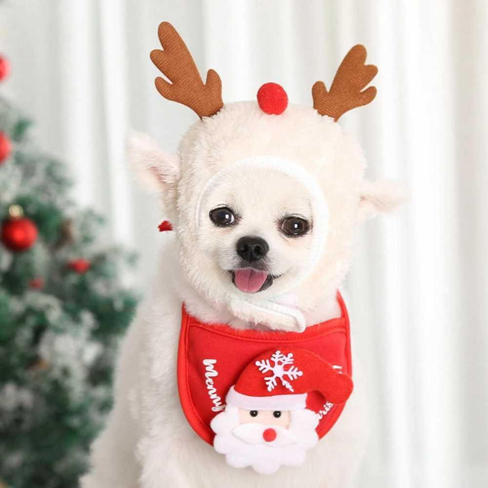 Scarves Wraps Christmas Pet Hat Cute Cartoon Antlers Saliva Towel for Dog Cat Dress Up Supplies Scarf Autumn and Winter Clothes Pet Accessory H241213