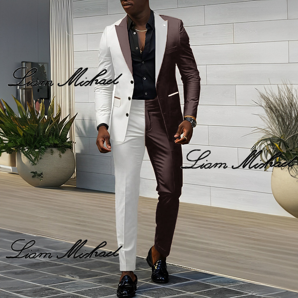 Color Block 2 Piece Wedding Groom Tuxedo 3 Button Jacket Pants Fashion Design Men's Elegant Suit