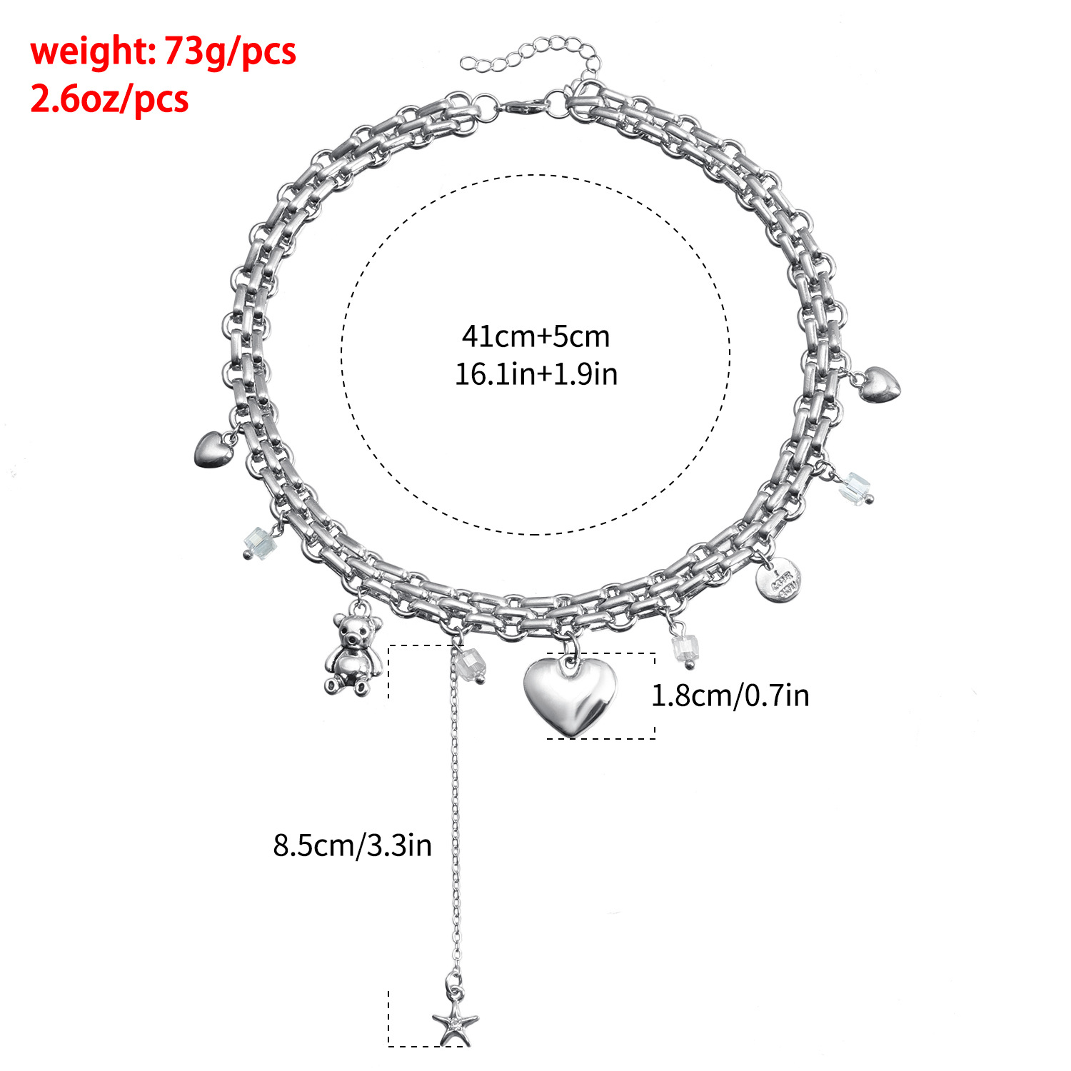 Chic Metallic Feel Love Bear Element Collar Necklace Minimalist Jewelry Set Stainless Steel Silver Plated Pendant Choker Necklace And Bracelet Gifts