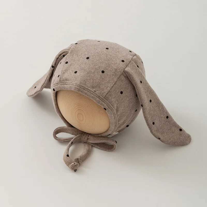 New 2024 Baby Bunny Hat Long Ears Infant Bonnet Kids Cap Newborn Beanie Dot Cotton Toddler Hats for Girls Boys 0-12MXJ241213