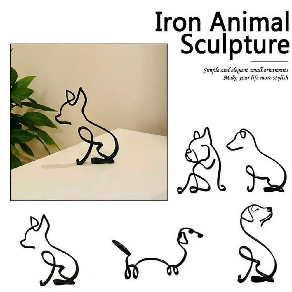 Handicraft Bldog Dachshund Labrador Wrought Iron Modern Sculpture Simple Statue Art Figurine Abstract Dog Ornament Y241212